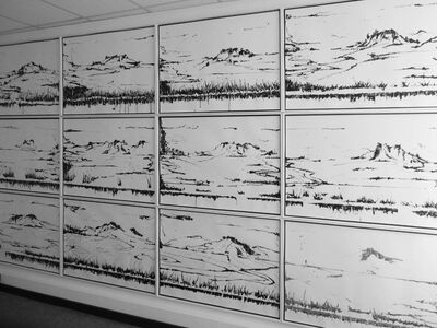 Ausstellungsansicht | Lausitz-Biennale 2026 | Irgendwo im Nirgendwo 12-teilig | 430 x 230 cm