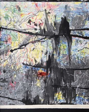 Sommernacht - 2025 - Pigmenttusche, Buntstift, Papier - 41 x 51 cm